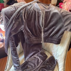 Dark Gray Velour Velvet / Velour 2 Piece Set